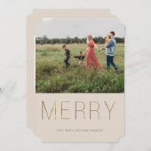 Golden MERRY Modern Foto | Sand Feiertagskarte (Vorne/Hinten)