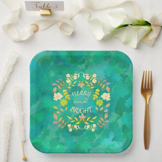 GOLDEN MERRY UND BRIGHT personalisiert Pappteller (Hochzeit)