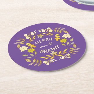 GOLDEN MERRY UND BRIGHT personalisiert Runder Pappuntersetzer
