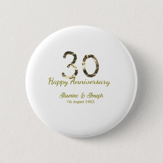 Golden Metallic 30th Happy anniversary add name Button