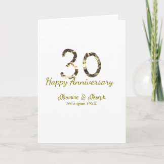 Golden Metallic 30th Happy anniversary add name Karte