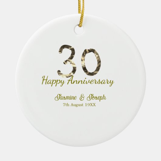 Golden Metallic 30th Happy anniversary add name Keramik Ornament (Vorne)