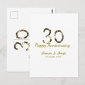 Golden Metallic 30th Happy anniversary add name Postkarte (Vorne/Hinten)