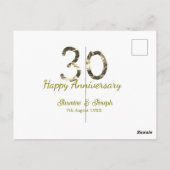 Golden Metallic 30th Happy anniversary add name Postkarte (Rückseite)