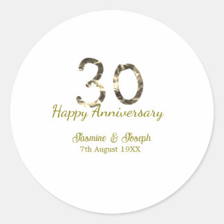 Golden Metallic 30th Happy anniversary add name Runder Aufkleber