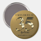 Golden metallic 35. Geburtstag Magnet (Vorderseite/Rückseite)