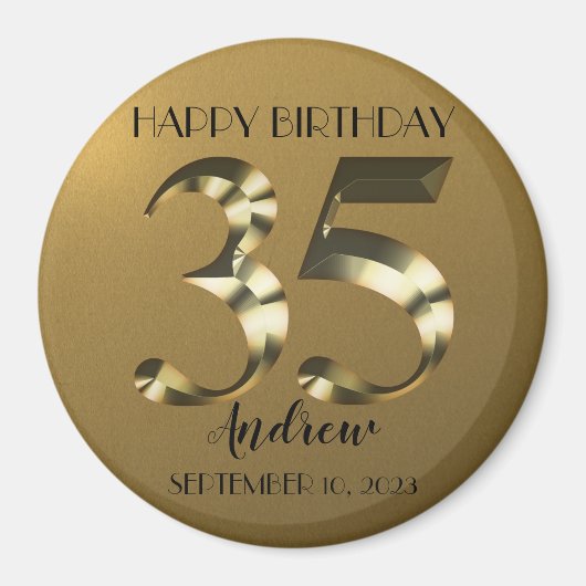 Golden metallic 35. Geburtstag Magnet (Vorne)