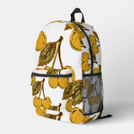 Golden Metallic Cherries Pattern Bedruckter Rucksack
