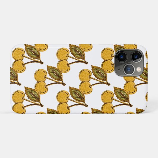 Golden Metallic Cherries Pattern Case-Mate iPhone Hülle (Rückseite (Horizontal))