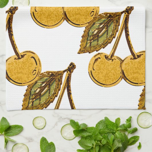 Golden Metallic Cherries Pattern Geschirrtuch (Gefaltet)