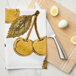 Golden Metallic Cherries Pattern Geschirrtuch