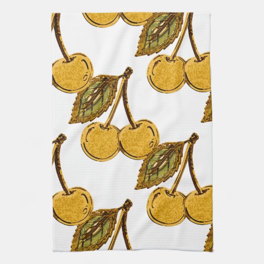 Golden Metallic Cherries Pattern Geschirrtuch (Vertikal)