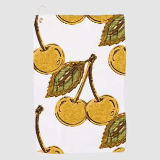 Golden Metallic Cherries Pattern Golfhandtuch
