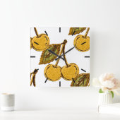 Golden Metallic Cherries Pattern Quadratische Wanduhr (Zuhause)