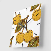 Golden Metallic Cherries Pattern Quadratische Wanduhr (Winkel)