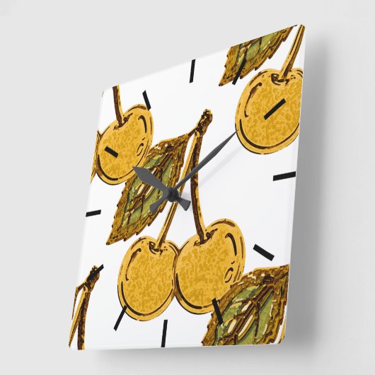 Golden Metallic Cherries Pattern Quadratische Wanduhr (Winkel)
