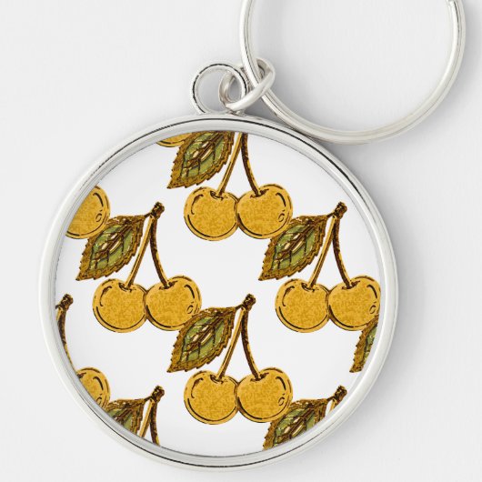 Golden Metallic Cherries Pattern Schlüsselanhänger (Vorne)