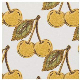 Golden Metallic Cherries Pattern Stoff