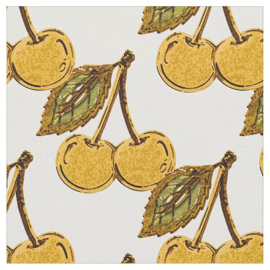Golden Metallic Cherries Pattern Stoff (Nahaufnahme)