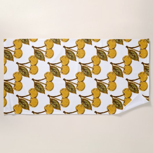 Golden Metallic Cherries Pattern Strandtuch (Vorderseite)