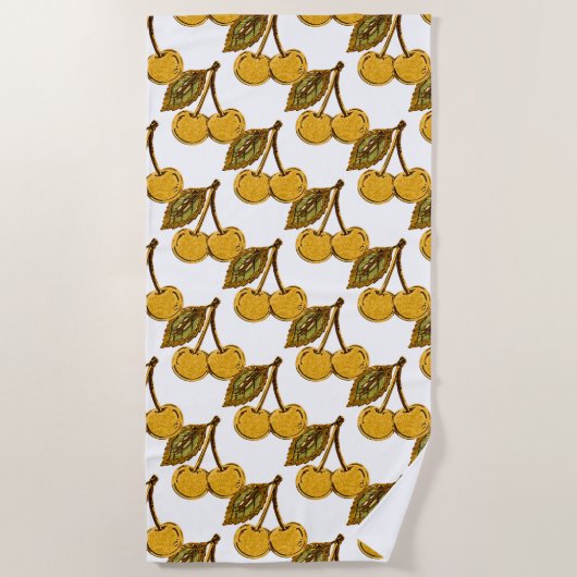 Golden Metallic Cherries Pattern Strandtuch (Vorderseite)
