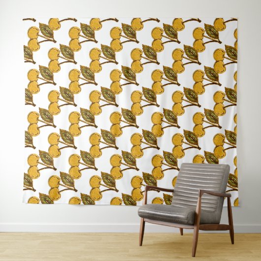 Golden Metallic Cherries Pattern Wandteppich (Beispiel (Horizontal))