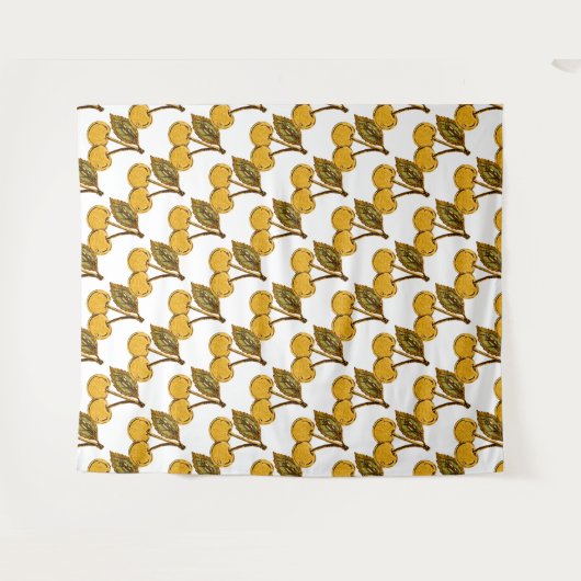 Golden Metallic Cherries Pattern Wandteppich (Vorderseite (Horizontal))