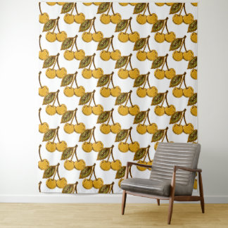 Golden Metallic Cherries Pattern Wandteppich