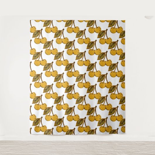 Golden Metallic Cherries Pattern Wandteppich (Vorderseite)