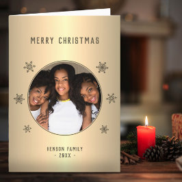 Golden Metallic Festliches Schneeflocken Foto Weih Feiertagskarte