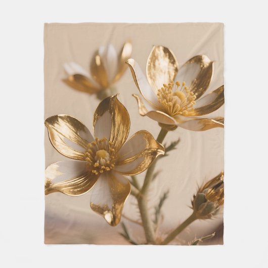 Golden Metallic Flowers Luxe Botanical Elegance Fleecedecke (Vorderseite)