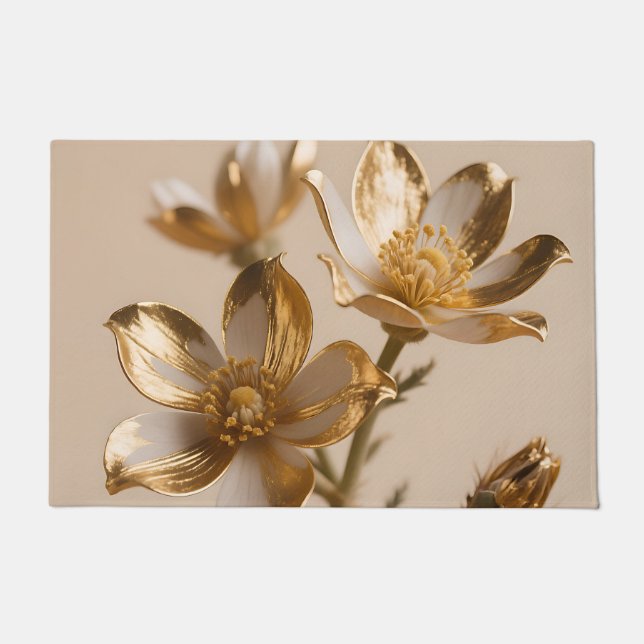 Golden Metallic Flowers Luxe Botanical Elegance Fußmatte (Vorderseite)