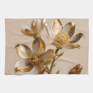 Golden Metallic Flowers Luxe Botanical Elegance Geschirrtuch