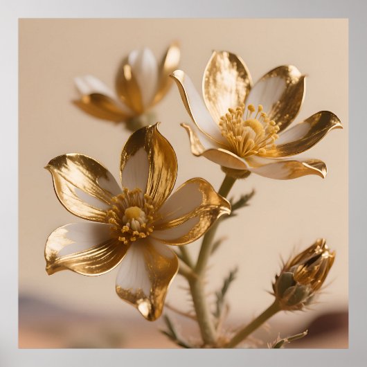 Golden Metallic Flowers Luxe Botanical Elegance Poster (Vorne)