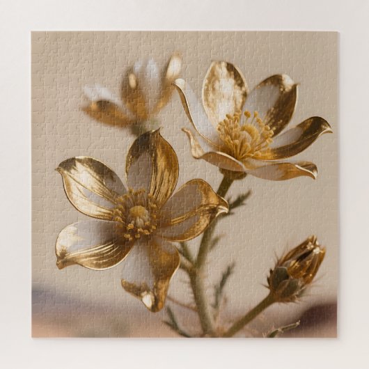 Golden Metallic Flowers Luxe Botanical Elegance Puzzle (Vertikal)