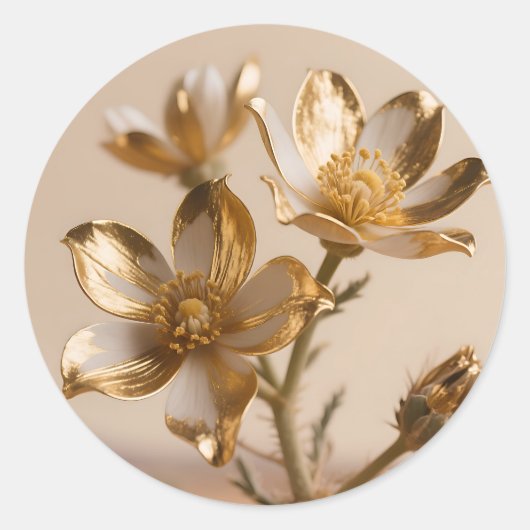 Golden Metallic Flowers Luxe Botanical Elegance Runder Aufkleber (Vorderseite)