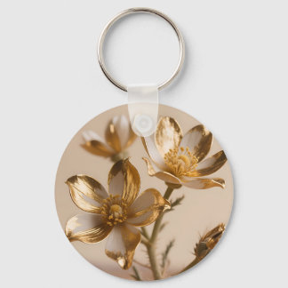 Golden Metallic Flowers Luxe Botanical Elegance Schlüsselanhänger