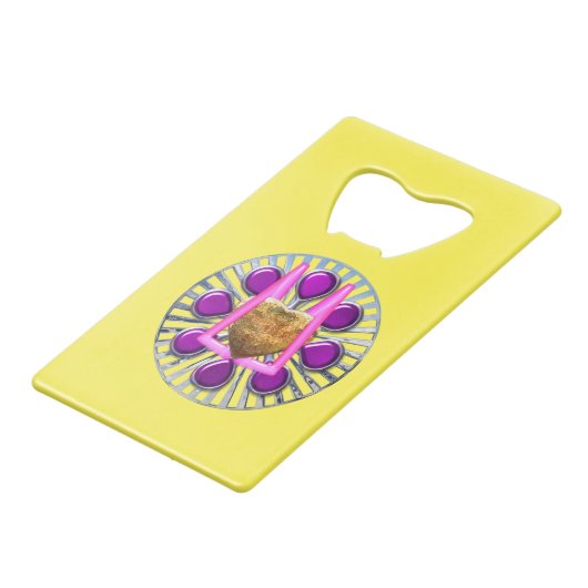 Golden Metallic Heart Stand Geldbeutel Flaschenöffner (Vorderseite Schrägansicht)