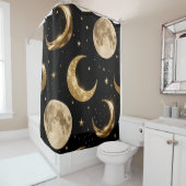 Golden Metallic Moons Pattern, Luxe Celestial Duschvorhang (Beispiel)