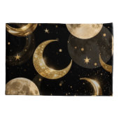 Golden Metallic Moons Pattern, Luxe Celestial Kissenbezug (Rückseite)