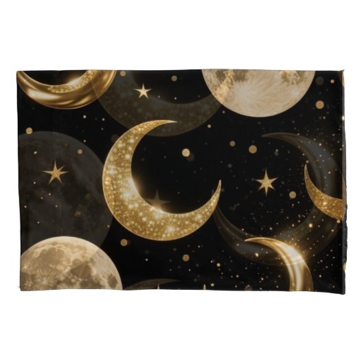Golden Metallic Moons Pattern, Luxe Celestial Kissenbezug (Vorderseite)