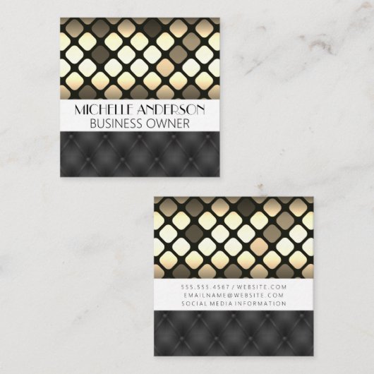 Golden Metallic | Schwarze Polsterung Quadratische Visitenkarte (Vorne/Hinten)