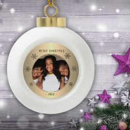 Golden Metallic Snowflake Family Foto Keramik Kugel-Ornament