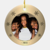Golden Metallic Snowflake Family Foto Keramik Ornament (Hinten)