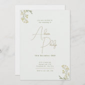 Golden Minimalistische Aquarellfarben Blume Hochze Einladung (Vorne/Hinten)