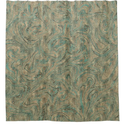 Golden & Minty Turquoise Glitzer Swirkle Duschvorhang (Vorderseite)