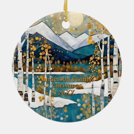 Golden Modern Aspen Mountains Keramik Ornament (Hinten)