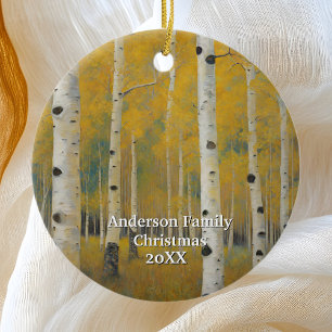 Golden Modern Aspen Trees Keramik Ornament