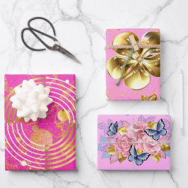 Golden Modern Geometrie und Blume Galore Geschenkpapier Set