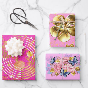 Golden Modern Geometrie und Blume Galore Geschenkpapier Set